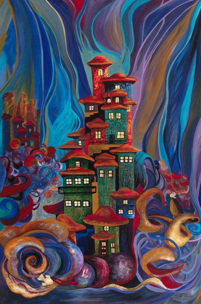 Fanni Mikó - Paintings - FLOATING VILLAGE - 2024, ACRYLIC, CANVAS - 120 X 80