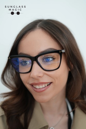 Tom Ford TF6064-B-ECO - 001 - 56 - WITH BLUE-VIOLET LIGHT FILTER LENSES Optical frames Black Cat Eye