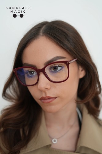 Tom Ford TF6089-B - 069 - 54 - WITH BLUE-VIOLET LIGHT FILTER LENSES Optical frames Burgundy Pillow (Rounded)